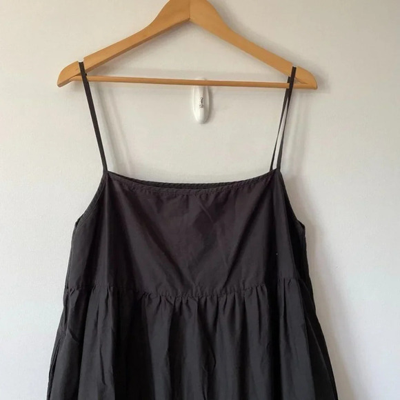 Matteau Tiered Maxi  Long Cotton Square Neck Sundress Black Sz 10 - Picture 6 of 10